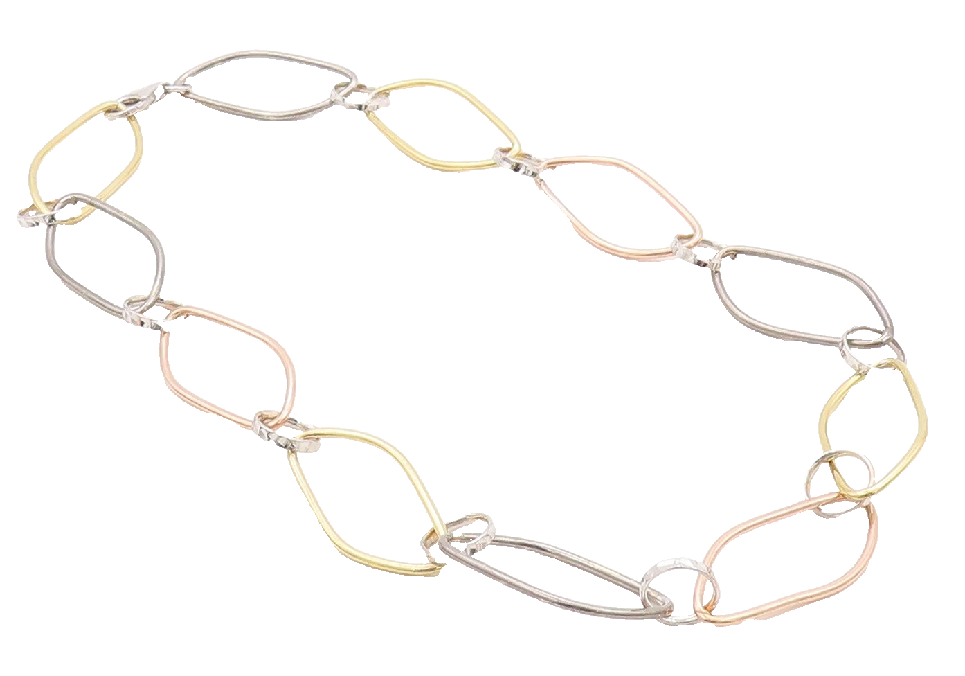 925 Sterling Silver Vintage Necklace Gold Plated Brutalist Linked Rings  NE4371