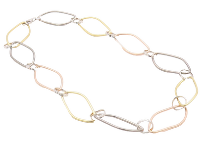 925 Sterling Silver Vintage Necklace Gold Plated Brutalist Linked Rings  NE4371