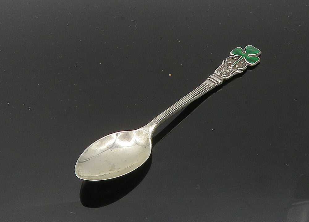 IRELAND 925 Sterling Silver  Vintage Enamel Clover Espresso Spoon   TR2878