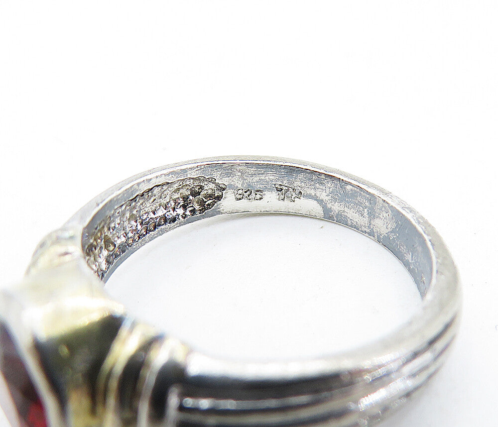925 Sterling Silver Vintage Red Topaz Fluted Solitaire Ring Sz 5 RG5781