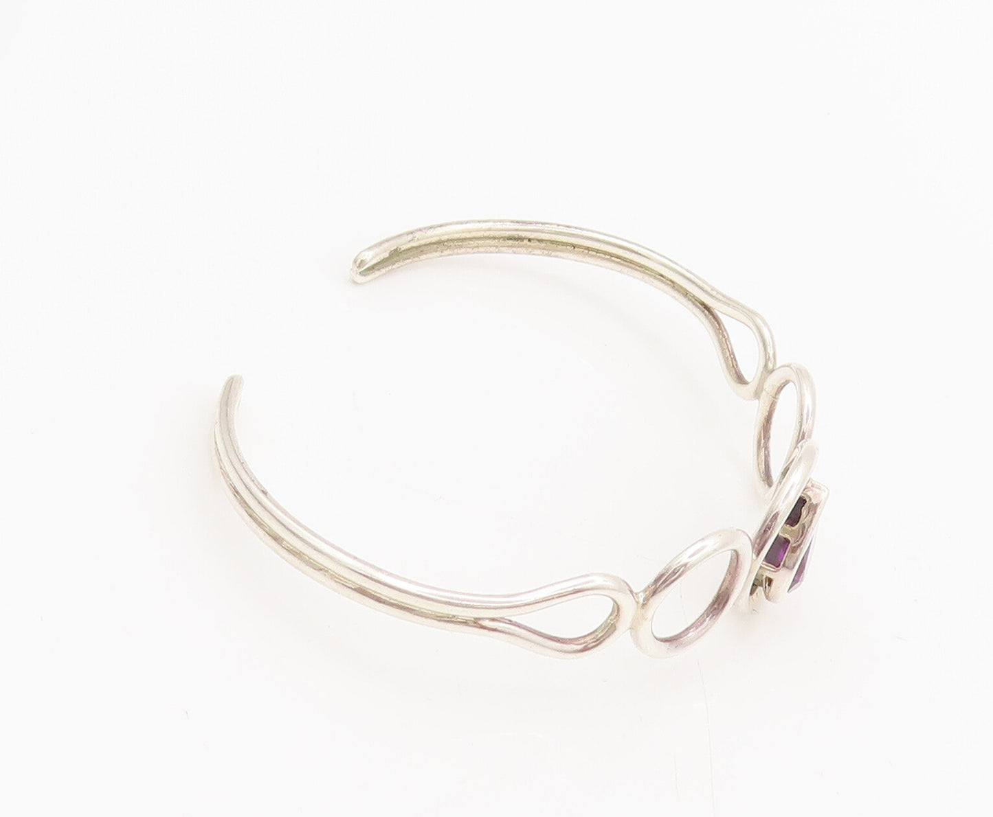 925 Sterling Silver Vintage Modernist Amethyst Halo Rings Cuff Bracelet BT9983