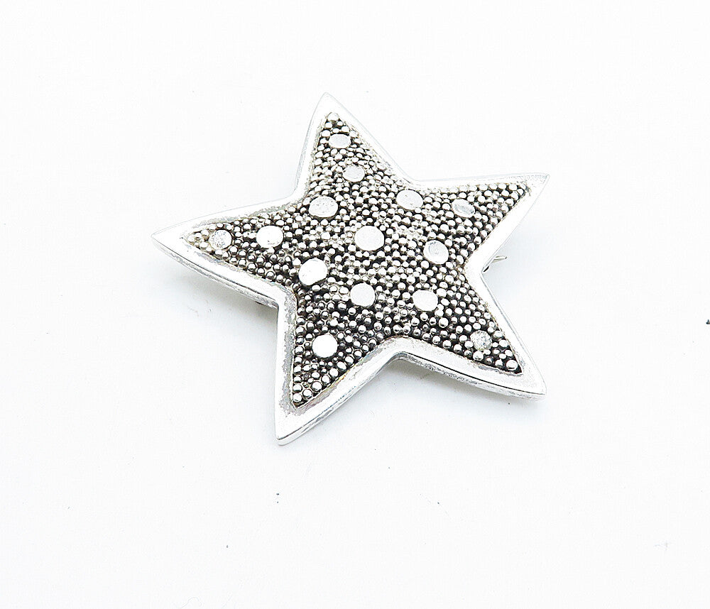 925 Sterling Silver  Vintage Shiny Circle Patterned Star Brooch Pin  BP2670