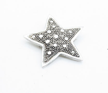925 Sterling Silver  Vintage Shiny Circle Patterned Star Brooch Pin  BP2670