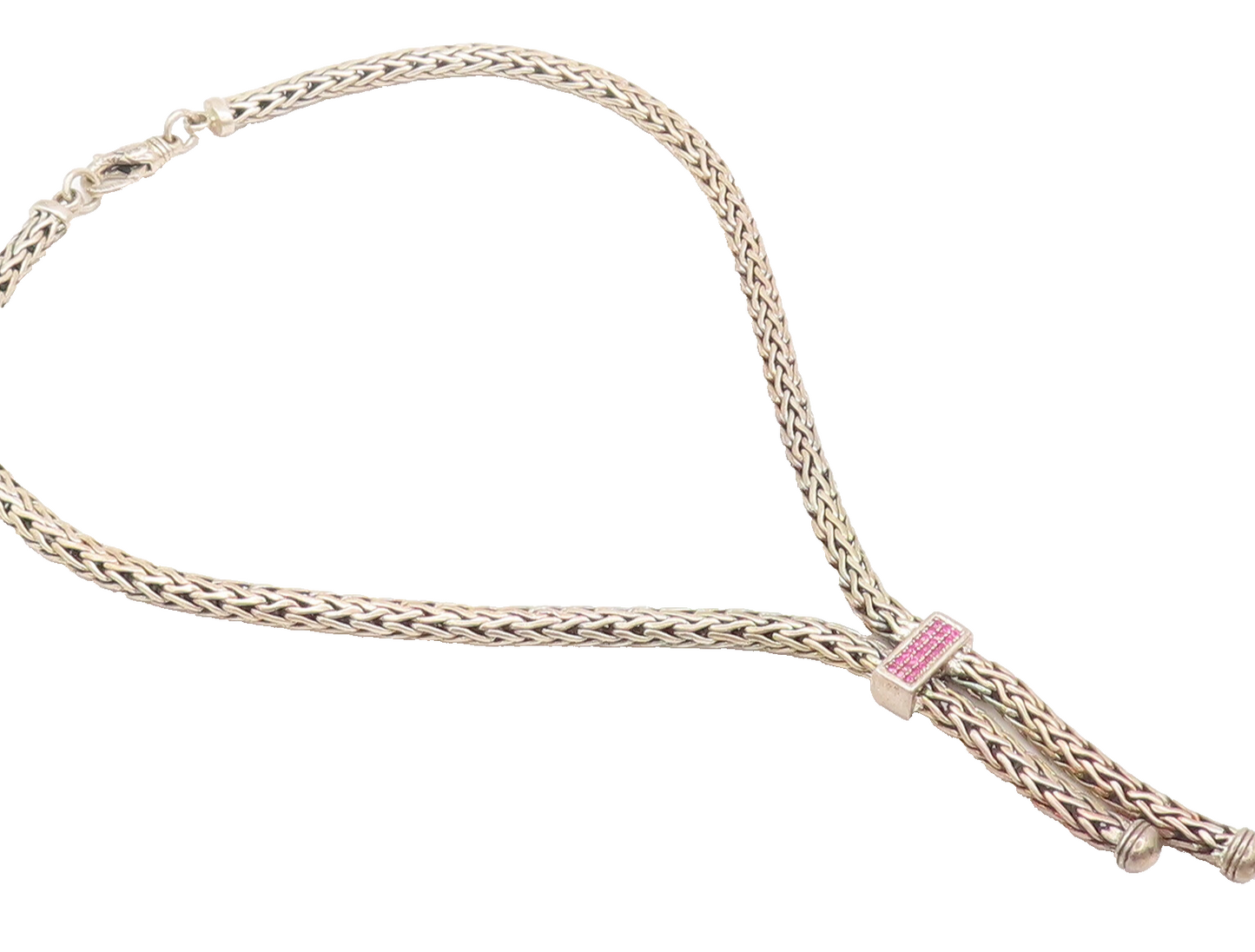 PHILIP GABRIEL 925 Sterling Silver  Vintage Braded Ruby Chain Necklace NE4193
