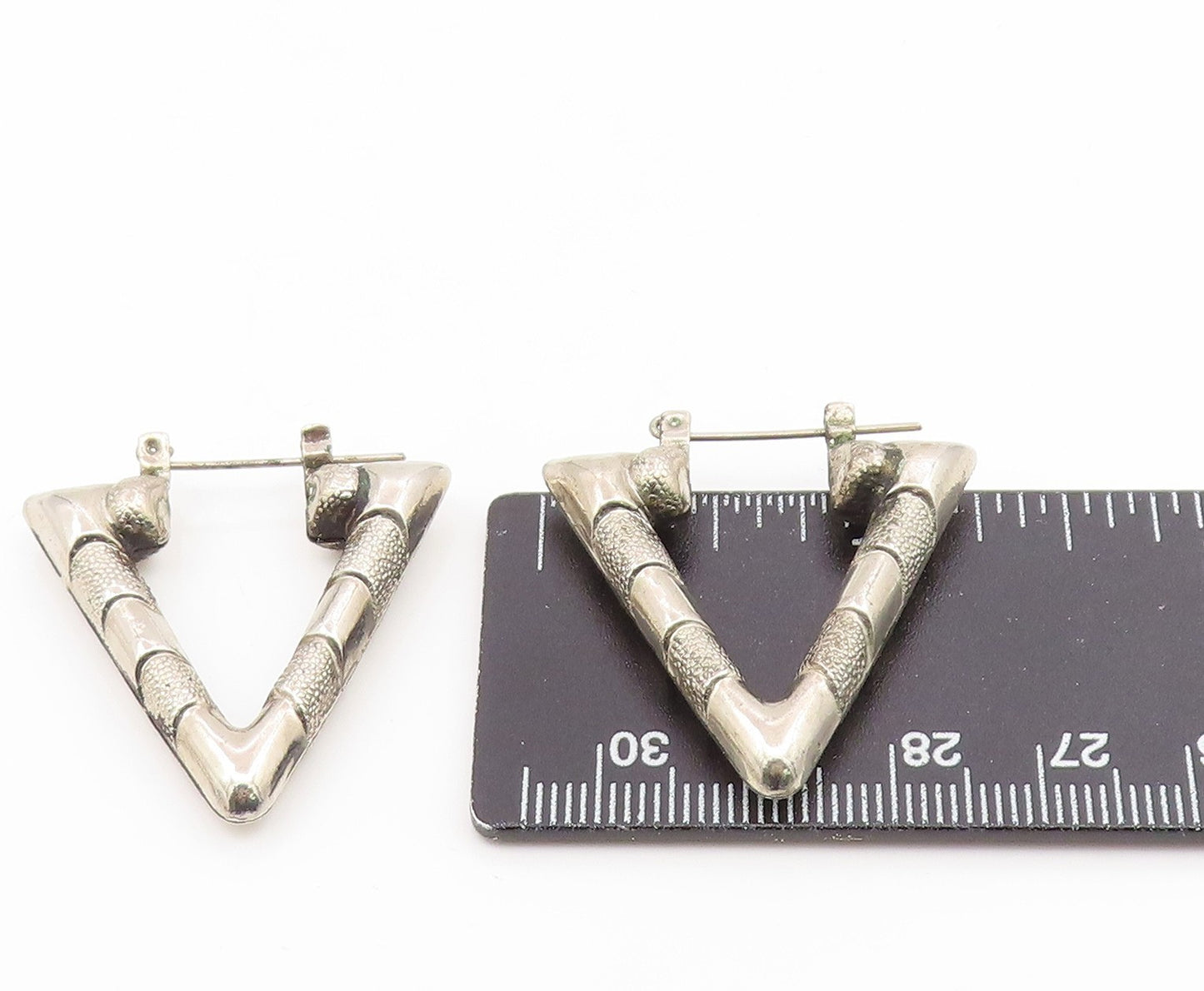 925 Sterling Silver Vintage Earrings Modernist Geometric Triangle Hoops  EG14187