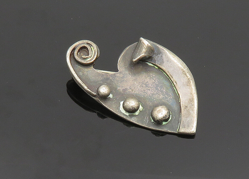 925 Sterling Silver  Vintage Modernist Sculpted Dark Tone Brooch Pin  BP7817