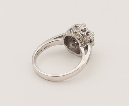 925 Silver  Vintage Dancing Cubic Zirconia Scrollwork Halo Ring Sz 7.5 RG26492