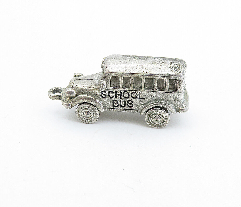 925 Sterling Silver  Vintage Petite Dark Tone School Bus Drop Pendant  PT5630