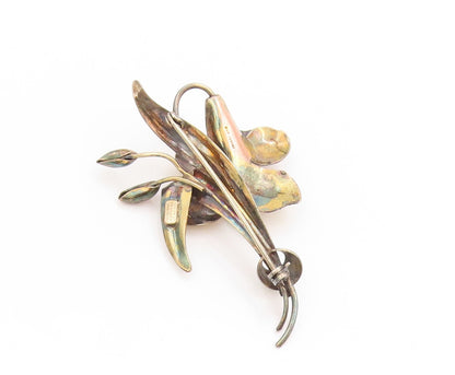 12K Gold & 925 Sterling Silver Vintage Brooch CARL ART Floral Design Pin BP11851