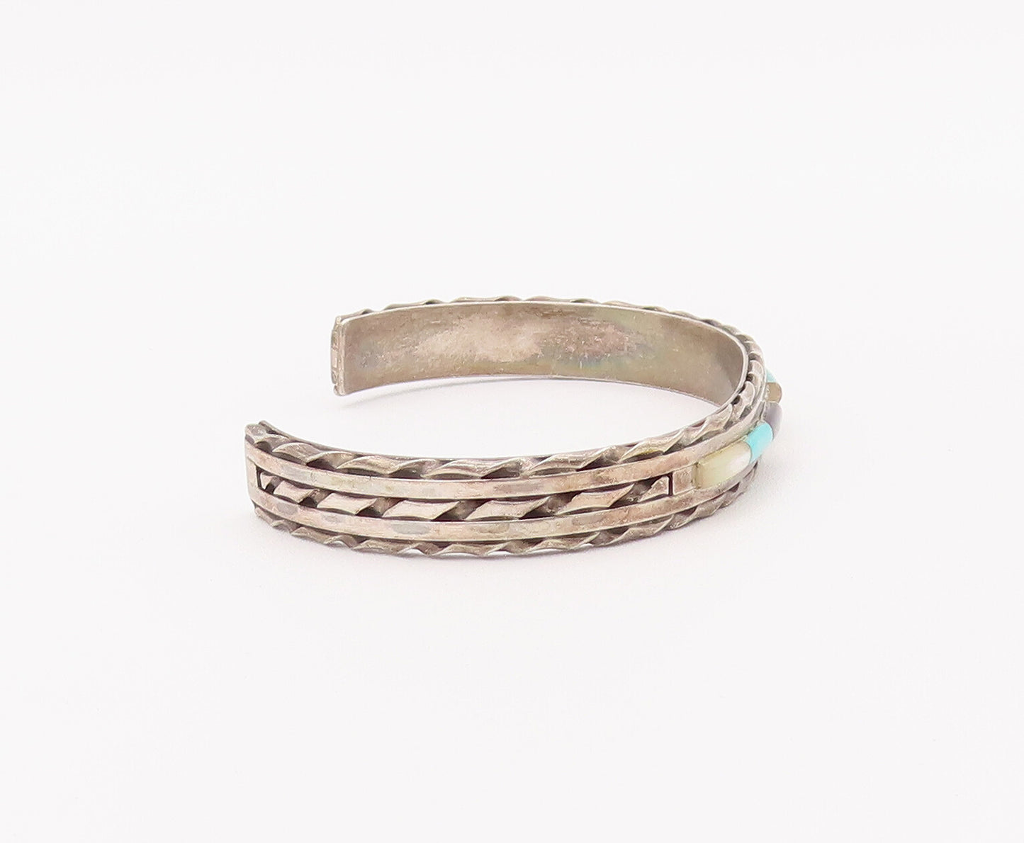 925 Sterling Silver Vintage Bracelet NAVAJO ZUNI Cylinder Shape Gemstone BT10387