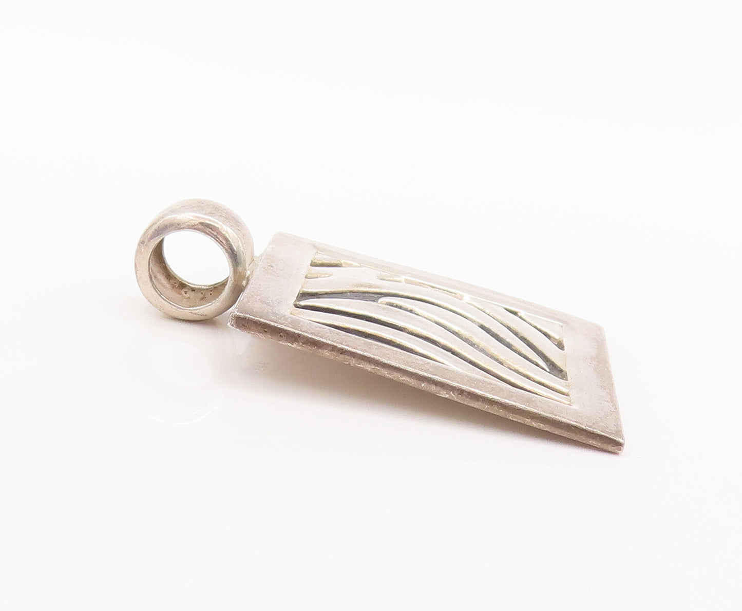 925 Sterling Silver Vintage Pendant Modernist Swirly Etched Large Square PT22667