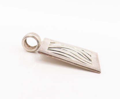 925 Sterling Silver Vintage Pendant Modernist Swirly Etched Large Square PT22667