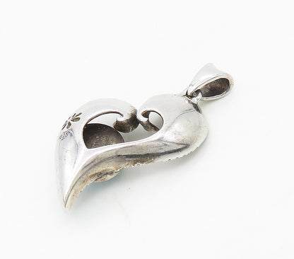 925 Sterling Silver  Vintage Genuine Diamonds & Larimar Heart Pendant  PT13404