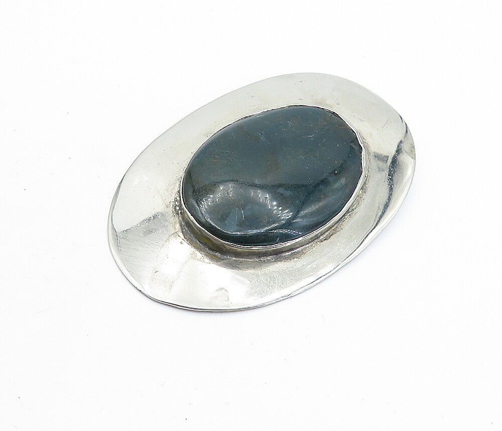 925 Sterling Silver  Vintage Jasper Shiny Flat Oval Slide Pendant  PT5027