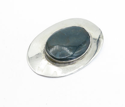 925 Sterling Silver  Vintage Jasper Shiny Flat Oval Slide Pendant  PT5027