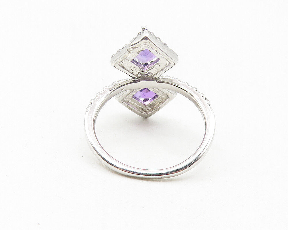925 Sterling Silver  Amethyst & Genuine Diamond Cocktail Ring Sz 6.5  RG10963