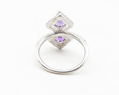 925 Sterling Silver  Amethyst & Genuine Diamond Cocktail Ring Sz 6.5  RG10963