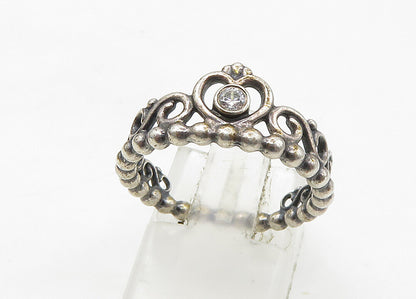 PANDORA 925 Sterling Silver  Vintage Topaz Royal Crown Band Ring Sz 7  RG21554