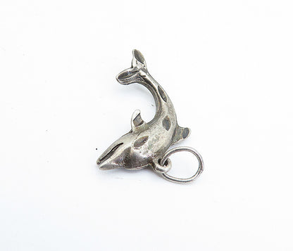 925 Sterling Silver  Vintage Dark Tone Leaping Dolphin Motif Pendant  PT3765