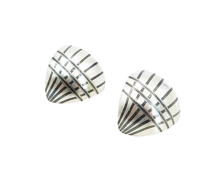 TERRI 925 Sterling Silver  Vintage Enamel Pattern Curved Drop Earrings  EG4261