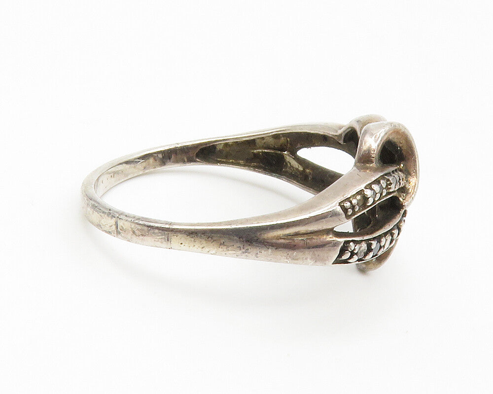 925 Sterling Silver  Vintage Genuine Black & White Diamonds Ring Sz 12  RG14151