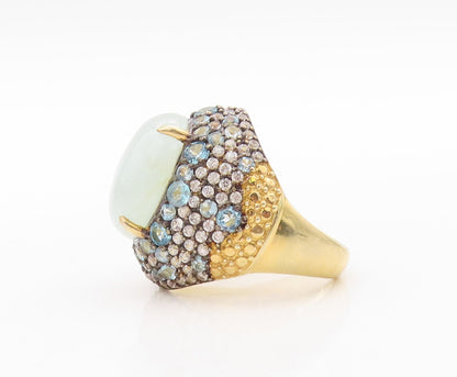 925 Sterling Silver Vintage Ring Gold Plated Gemstone & Blue CZ  Sz 7  RG30905
