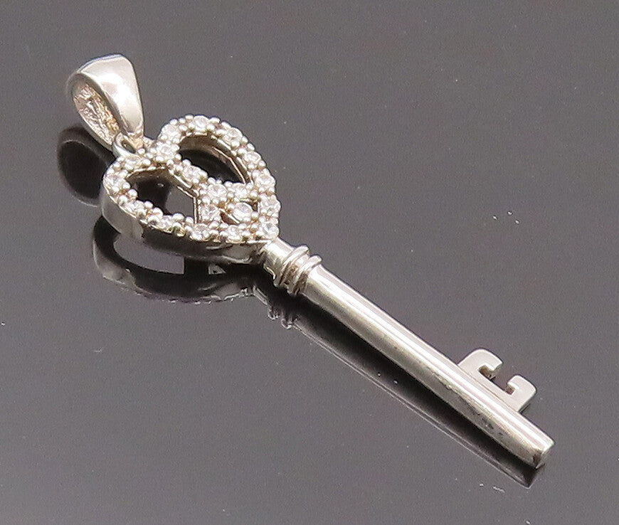 925 Sterling Silver Vintage Pendant Solid 3D Carved Inlay Topaz Key  PT22741