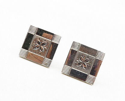 LAMODE 925 Sterling Silver  Vintage Shiny Floral Etched Cuff Links  TR1584