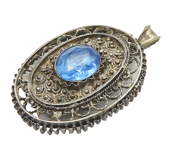ISRAEL 925 Silver  Vintage Blue Topaz Pretzel Swirl Floral Brooch Pin  BP7226