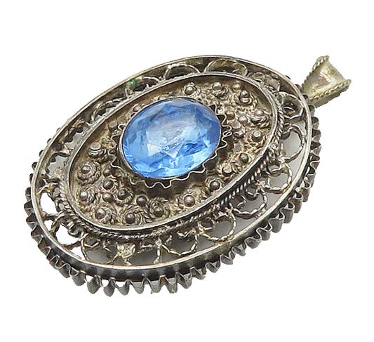 ISRAEL 925 Silver  Vintage Blue Topaz Pretzel Swirl Floral Brooch Pin  BP7226