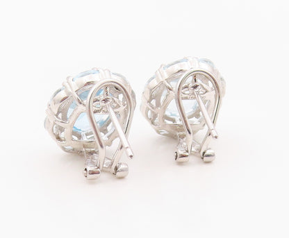 925 Sterling Silver Vintage Earrings Elegant Blue Topaz Floral Cluster  EG14362