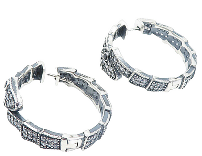 925 Sterling Silver  Sparkling Cubic Zirconia Snake Motif Hoop Earrings EG3317
