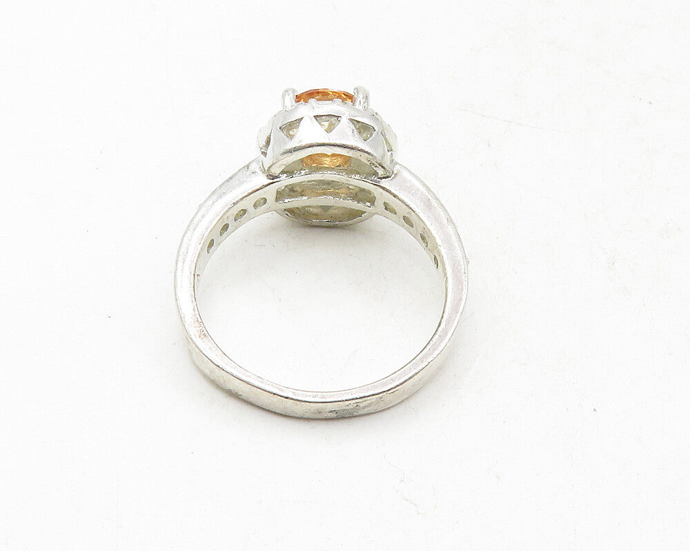 925 Sterling Silver  Vintage Peach Cubic Zirconia Band Ring Sz 8.5  RG9587