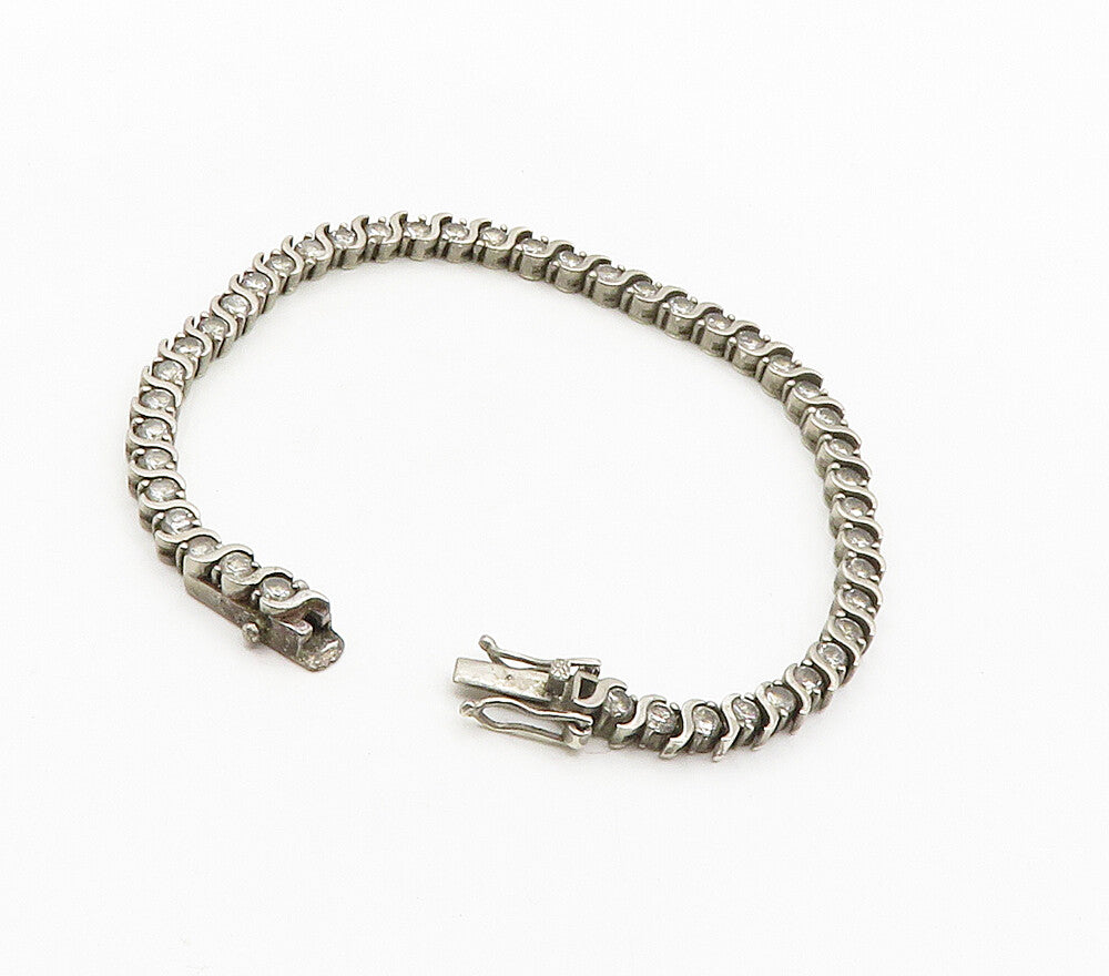 925 Sterling Silver  Vintage Round Cut Topaz Swirl Chain Bracelet  BT6418