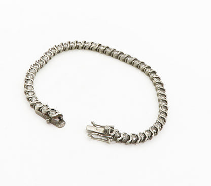 925 Sterling Silver  Vintage Round Cut Topaz Swirl Chain Bracelet  BT6418