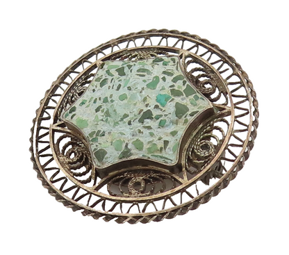 ISRAEL 925 Silver  Vintage Crushed Chrysocolla Star Wire Brooch Pin  BP10284