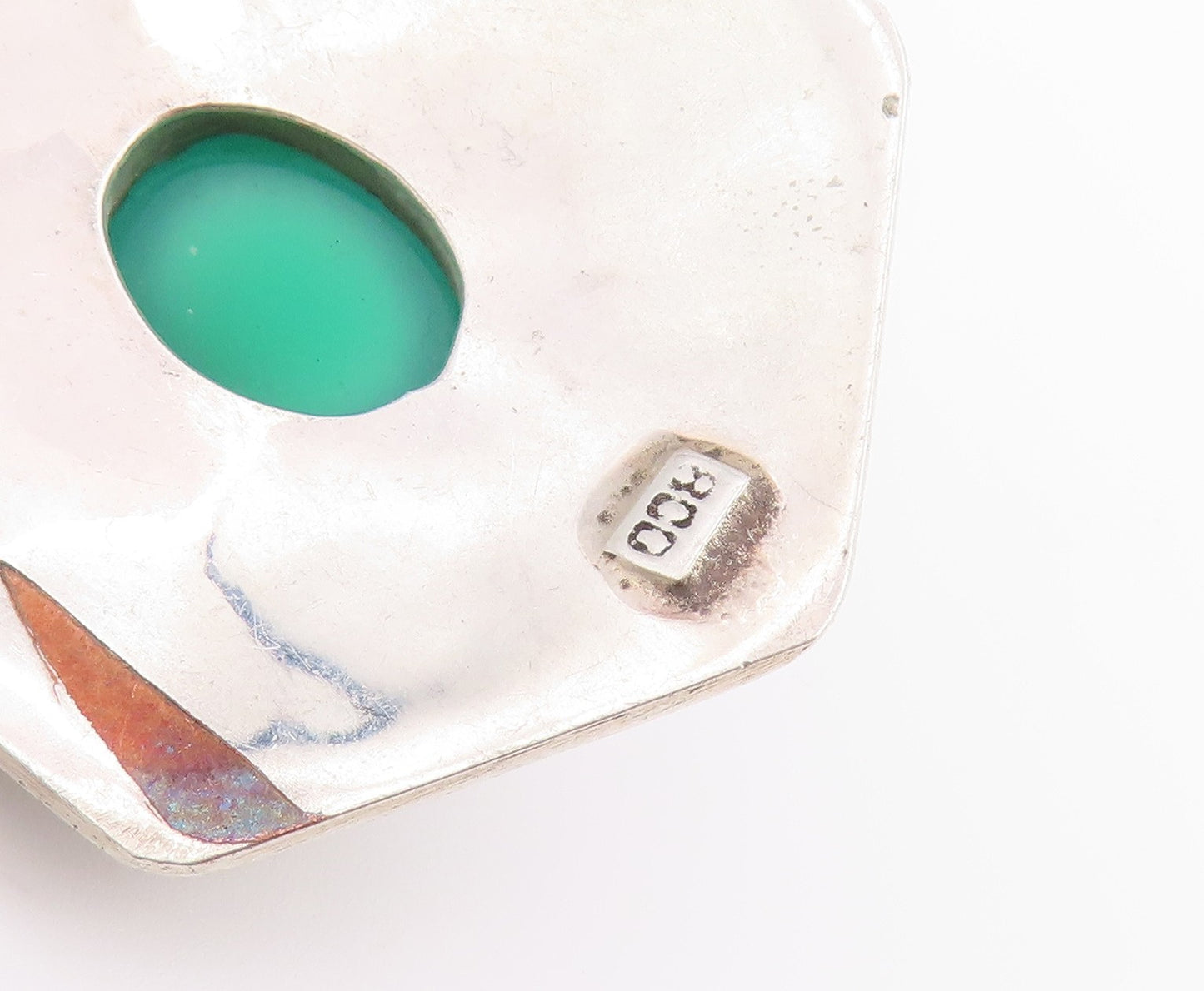 925 Sterling Silver Vintage Pendant Chalcedony Geometric Hexagon Charm  PT26532