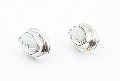 925 Sterling Silver  White Cat's Eye Quartz Swirl Dome Drop Earrings  EG2337