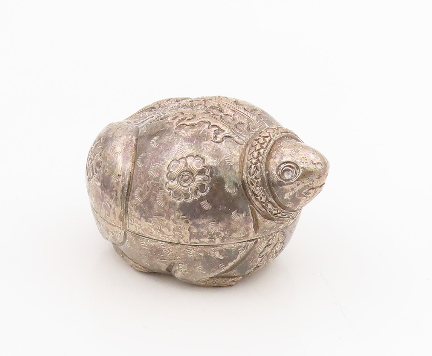 925 Sterling Silver Vintage Trinket Box Intricate Floral Turtle OPENS  TR4146