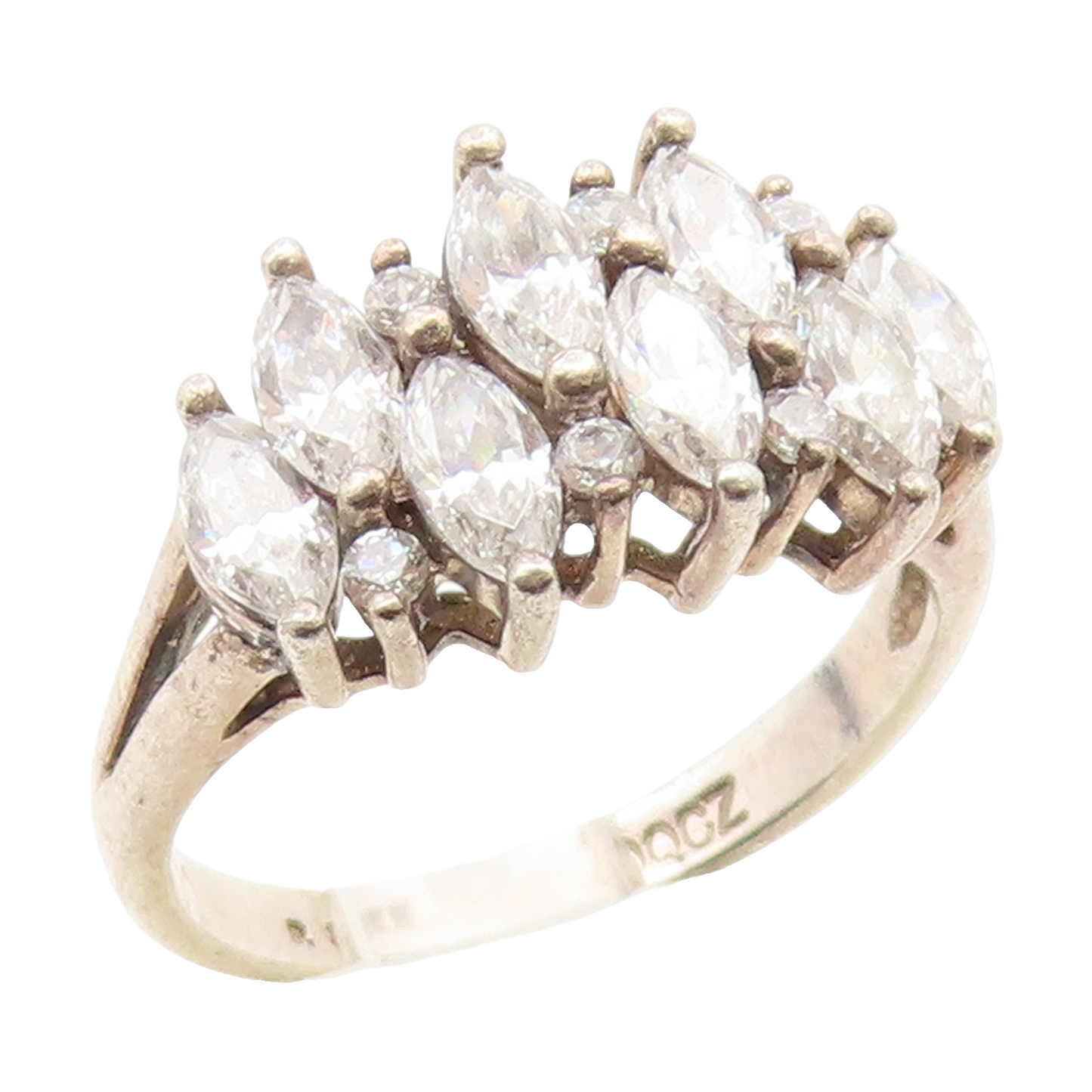 925 Sterling Silver Vintage Ring Marquise & Round Cut CZ Cluster  Sz 7  RG35132