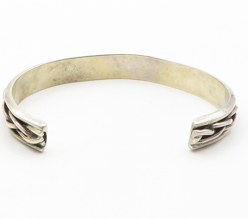 925 Sterling Silver  Vintage Shiny Braided Detail Smooth Cuff Bracelet  BT5791