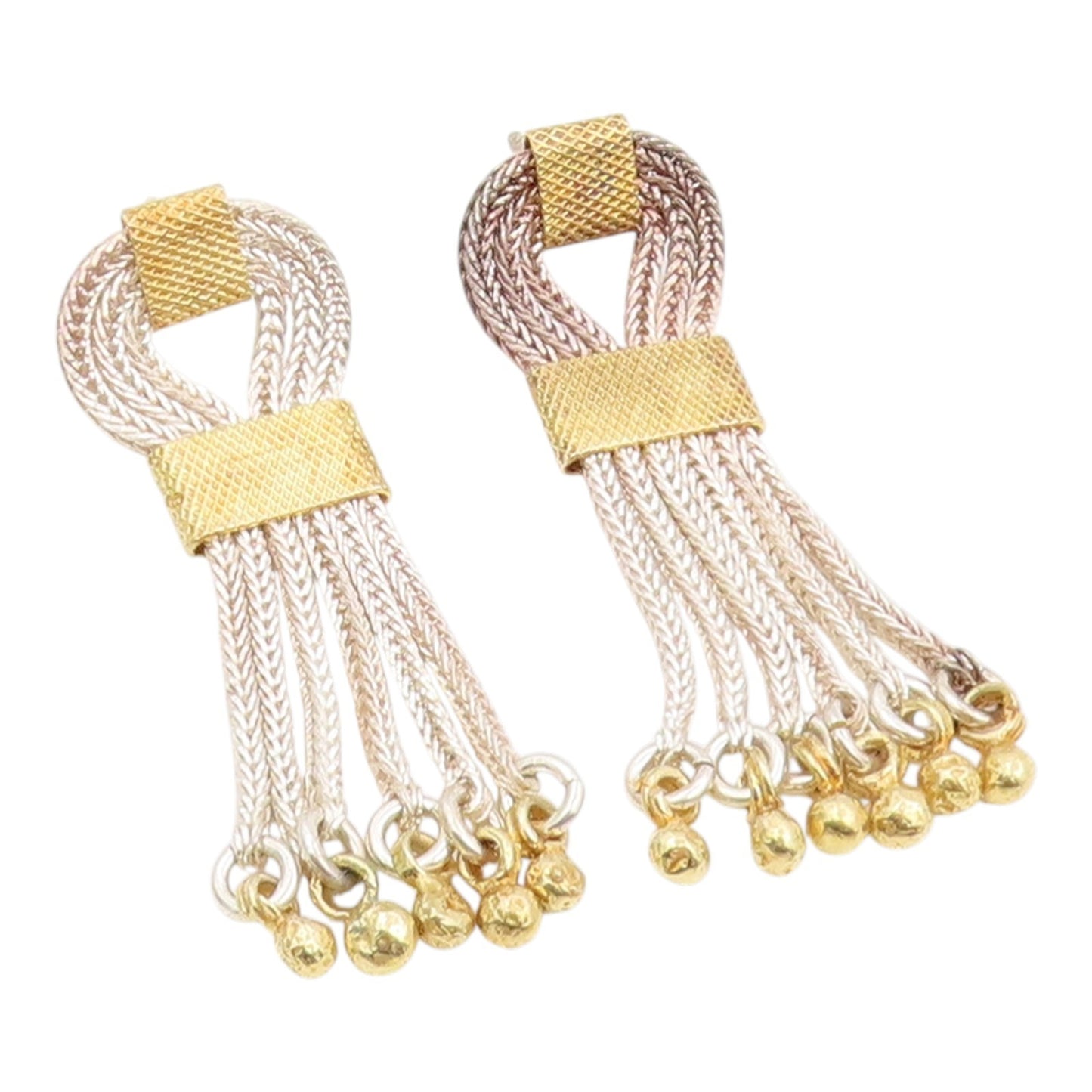 925 Sterling Silver Vintage Earrings Two Tone Multi Strand Chain Tassel  EG14268
