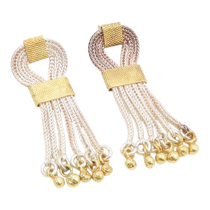 925 Sterling Silver Vintage Earrings Two Tone Multi Strand Chain Tassel  EG14268