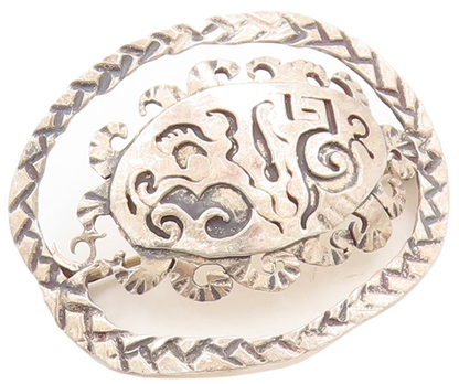 925 Sterling Silver Vintage Brooch Pin Solid Cutout Trible Design Etched BP11325