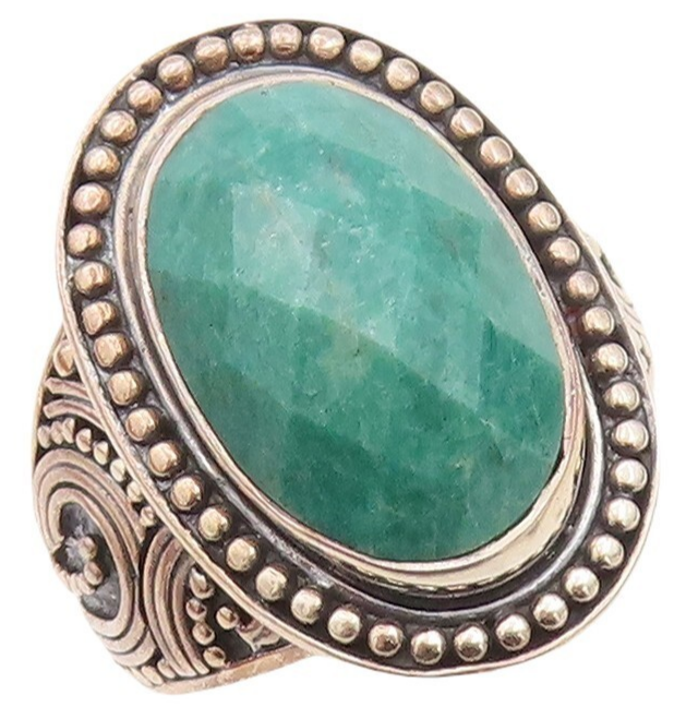 925 Sterling Silver Vintage Ring Oval Cut Gemstone Swirly Carved  Sz 9.5 RG30226
