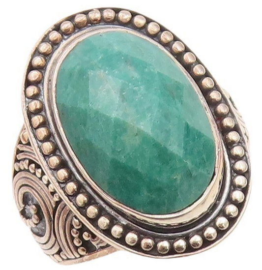 925 Sterling Silver Vintage Ring Oval Cut Gemstone Swirly Carved  Sz 9.5 RG30226