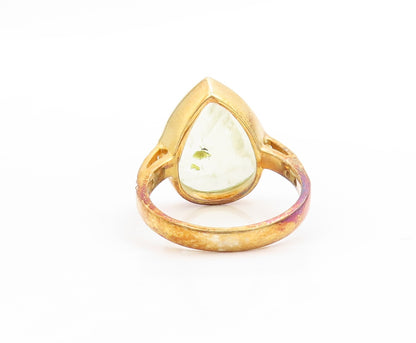 925 Sterling Silver Vintage Ring Gold Drop Cut Green Gemstone & CZ Sz 8  RG30535