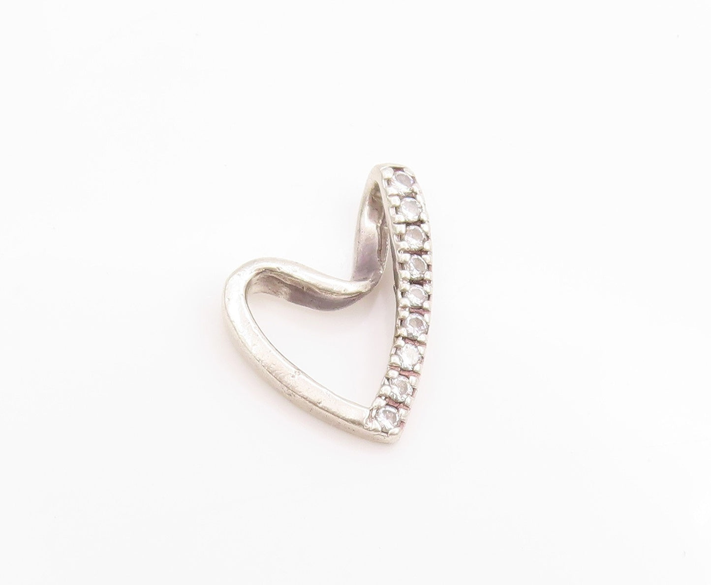 925 Sterling Silver Vintage Pendant Sparkling CZ Open Love Heart Charm  PT24962