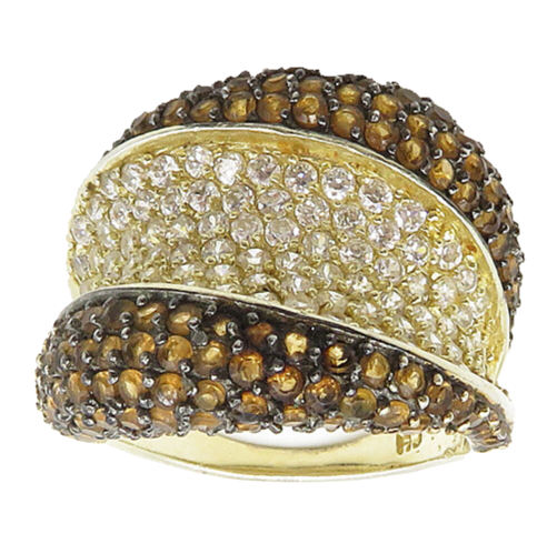 925 Sterling Silver  Cubic Zirconia & Citrine Encrusted Band Ring Sz 8 RG17231