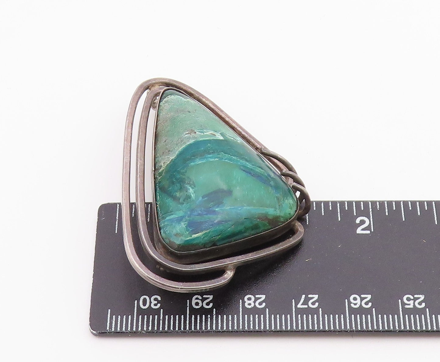 ISRAEL 925 Silver  Vintage Large Abstract Green Azurite Brooch Pin  BP10375